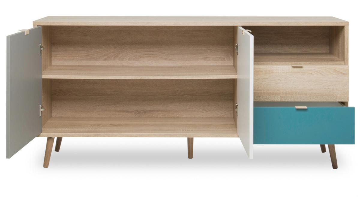 SIDEBOARD Eiche Sonoma, Petrol, weiß, grau 150 cm, Kommode Tricolor skandinavisch - Eichefarben/Petrol, Holz/Holzwerkstoff (150/71/40cm) - Furn.Design