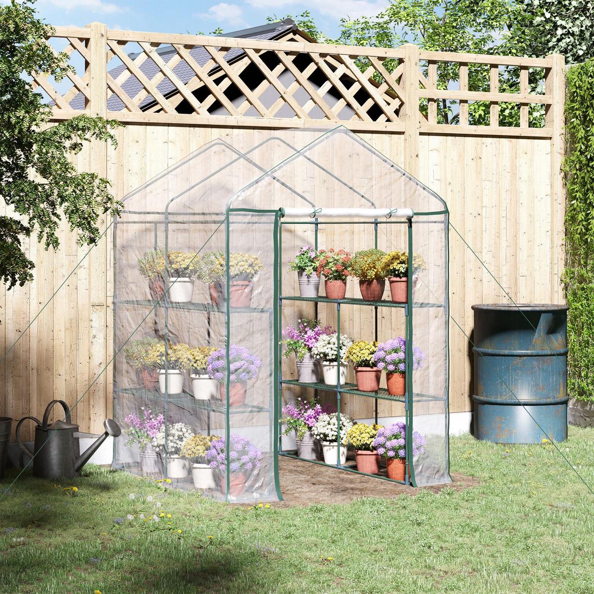 FOLIENGEWÄCHSHAUS, Transparent, Metall, PVC-Kunststoff - Transparent, Kunststoff (143/195/143cm) - Outsunny