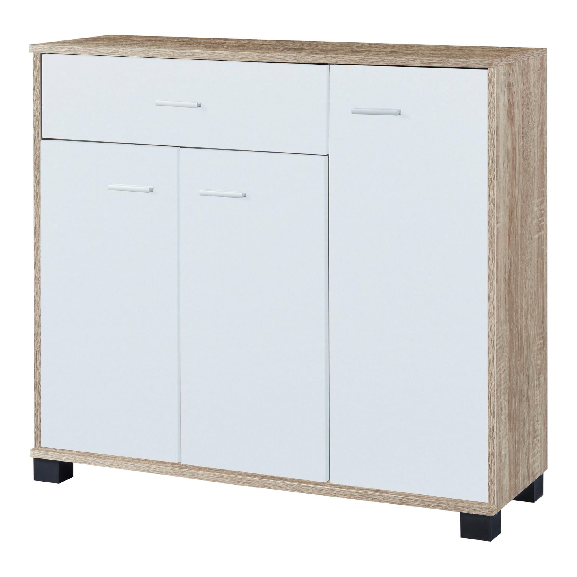 SIDEBOARD Bobeck - Eichefarben/Weiß, Holzwerkstoff (80/72/28cm) - [en.casa]