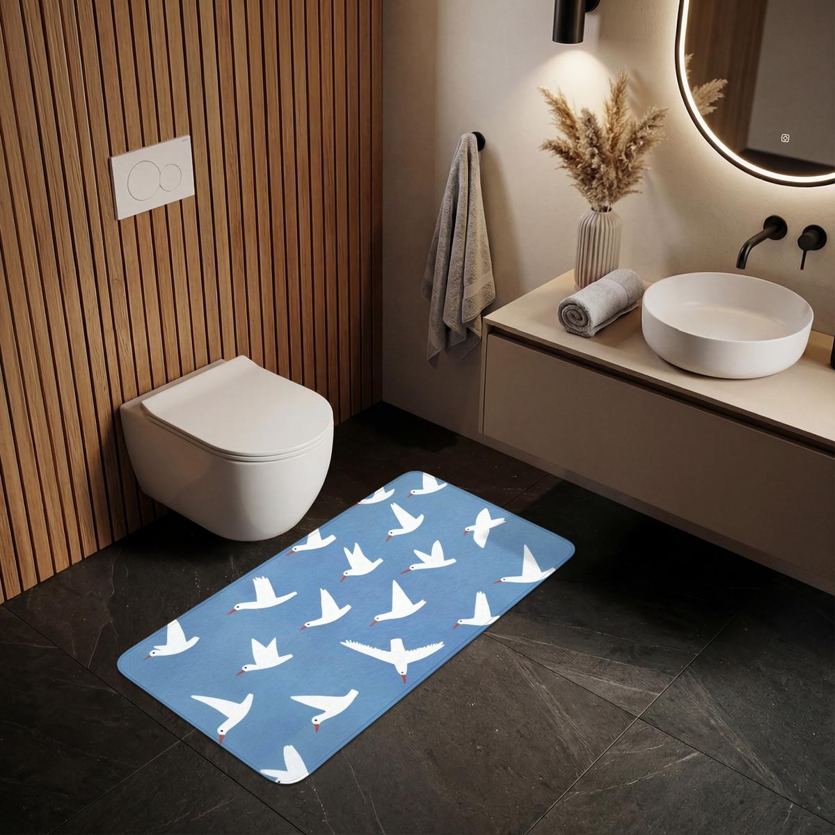 WC-VORLEGER Vögel - Weiß - Muster WC Teppich 120x60 cm - Blau, Textil (120/1cm) - OnlyWow