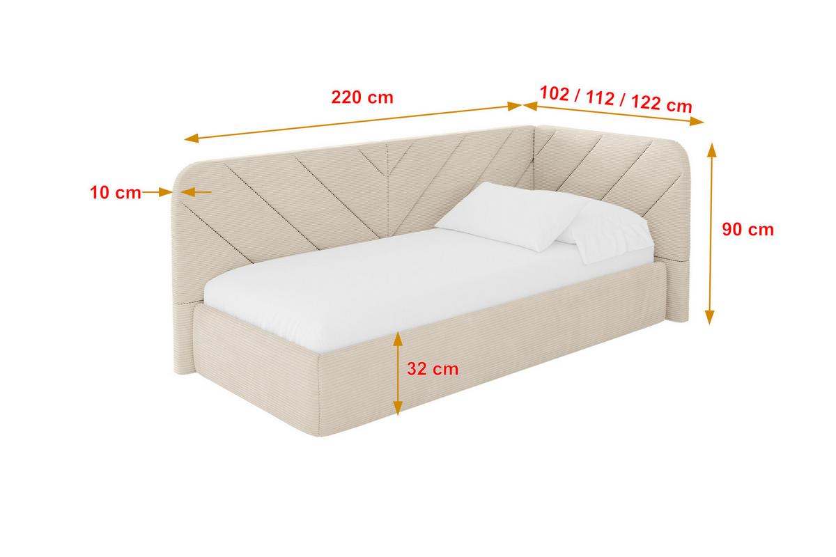 EINZELLBETT Jugendbett mit Bettkasten, Links - FIKY 80x200 Beige - Creme, Holzwerkstoff/Textil (80/200cm) - ALTDECOR