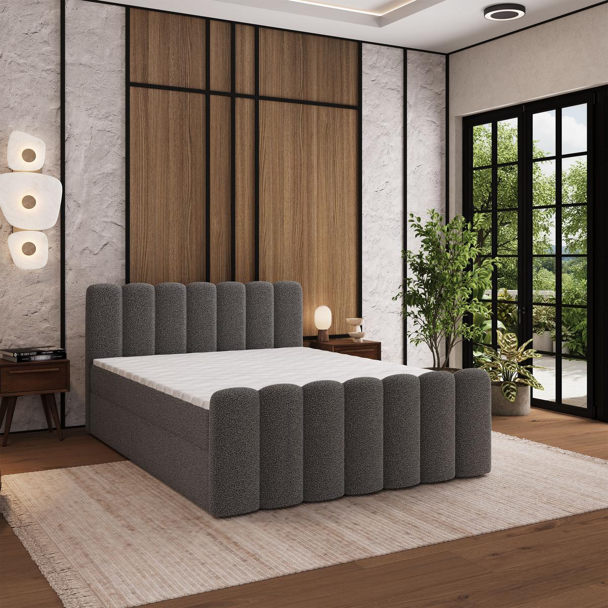 BOXBETT CELLA 180x200 cm mit Matratze und Topper - Grau - Grau, Holz (180/200cm) - MASSENO