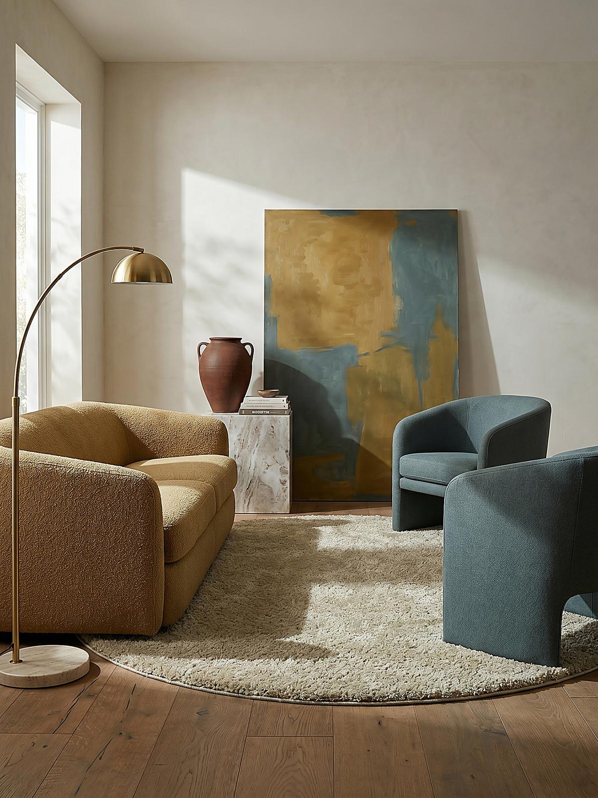 TEPPICH LYNE, einfarbig, Beige, Ø 133 cm - Beige, Textil (133/133cm) - KADIMA DESIGN