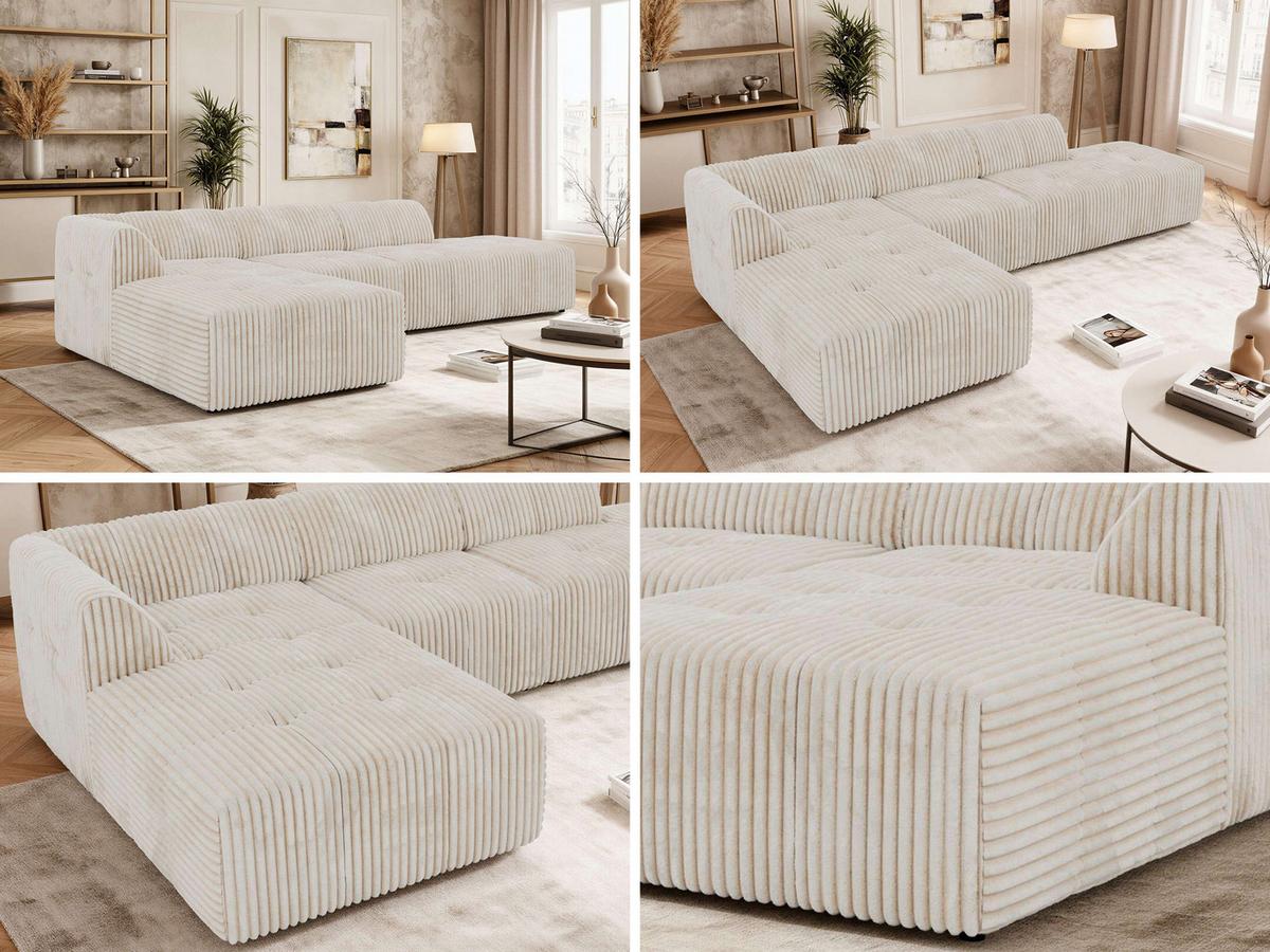 ECKSOFA GRIDA 3M L Beige Cord - Links - Beige/Creme, Kunststoff/Textil (335/176cm) - MKS