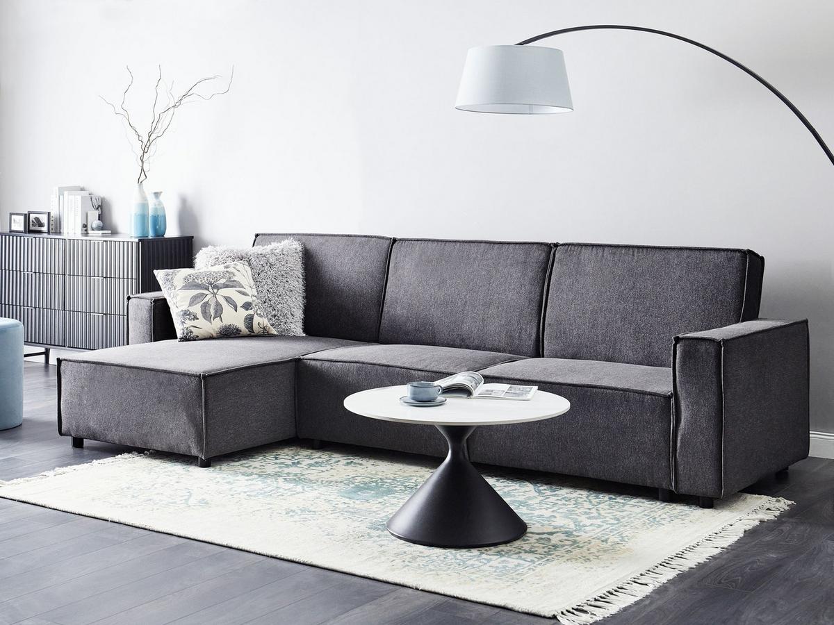 ECKSCHLAFSOFA 3-Sitzer Stoff Graphitgrau rechtsseitig Romedal Ii - Graphitfarben, Textil (290/173cm) - Beliani