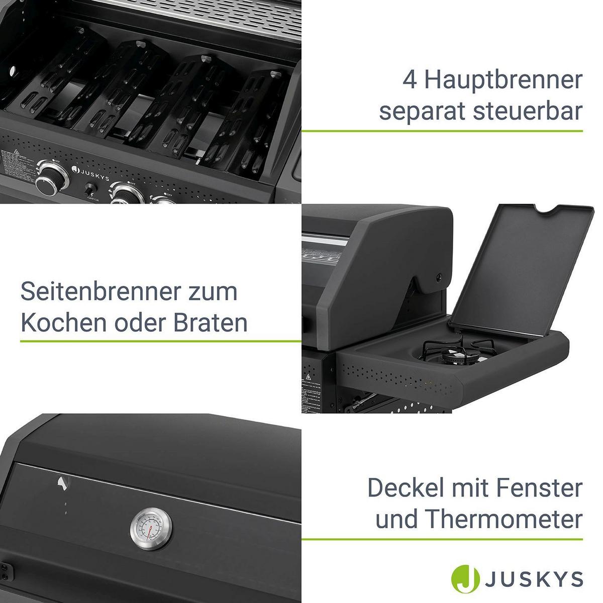 GASGRILL Savannah schwarz 4+1 - Schwarz, Metall (133/114/57cm) - Juskys