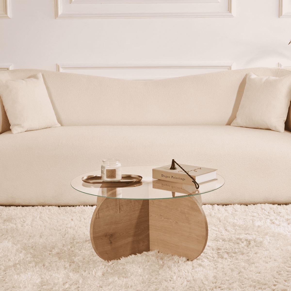 COUCHTISCH mit gekreuzten Beinen und gehärteter Glasplatte 75/75/35 cm - Eichefarben, Holzwerkstoff (5.5/75/35cm) - Calicosy