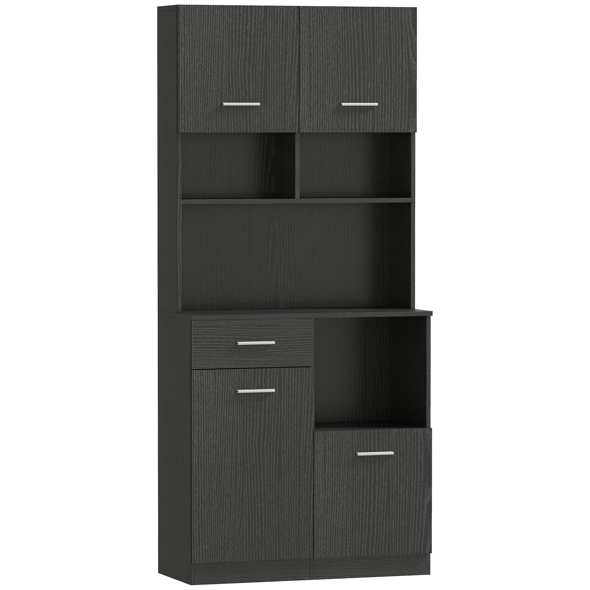KÜCHENSCHRANK Hochschrank mit verstellbarem Regal Schublade Schwarz - Silberfarben/Schwarz, Holzwerkstoff/Metall (35/180/80cm) - HOMCOM