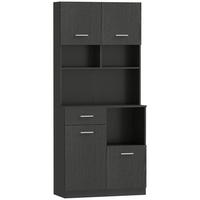 KÜCHENSCHRANK Hochschrank mit verstellbarem Regal Schublade Schwarz - Silberfarben/Schwarz, Holzwerkstoff/Metall (35/180/80cm) - HOMCOM
