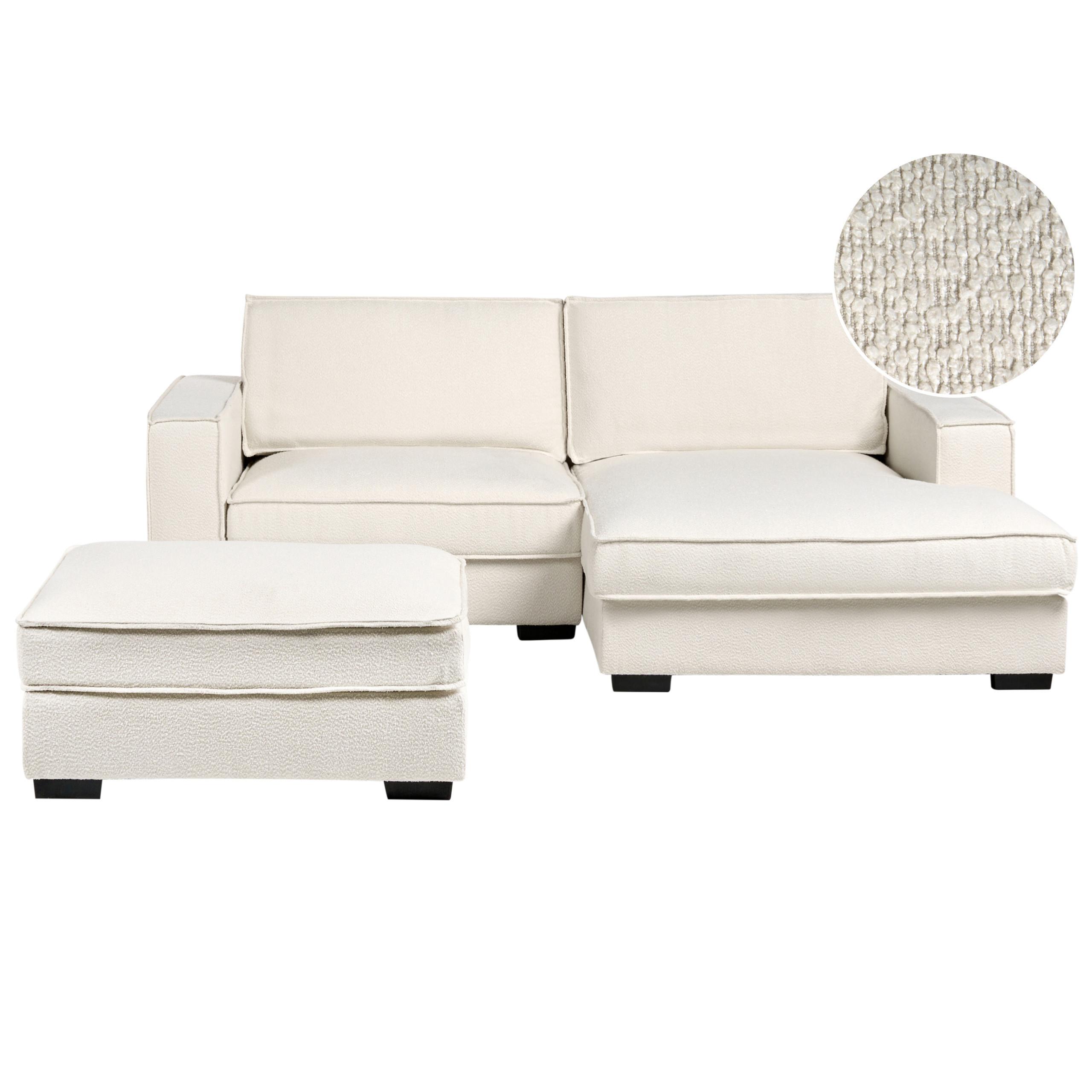 ECKSOFA Bouclé Hellbeige mit Ottomane linksseitig Kolding - Beige/Schwarz, Textil (228/152cm) - Beliani