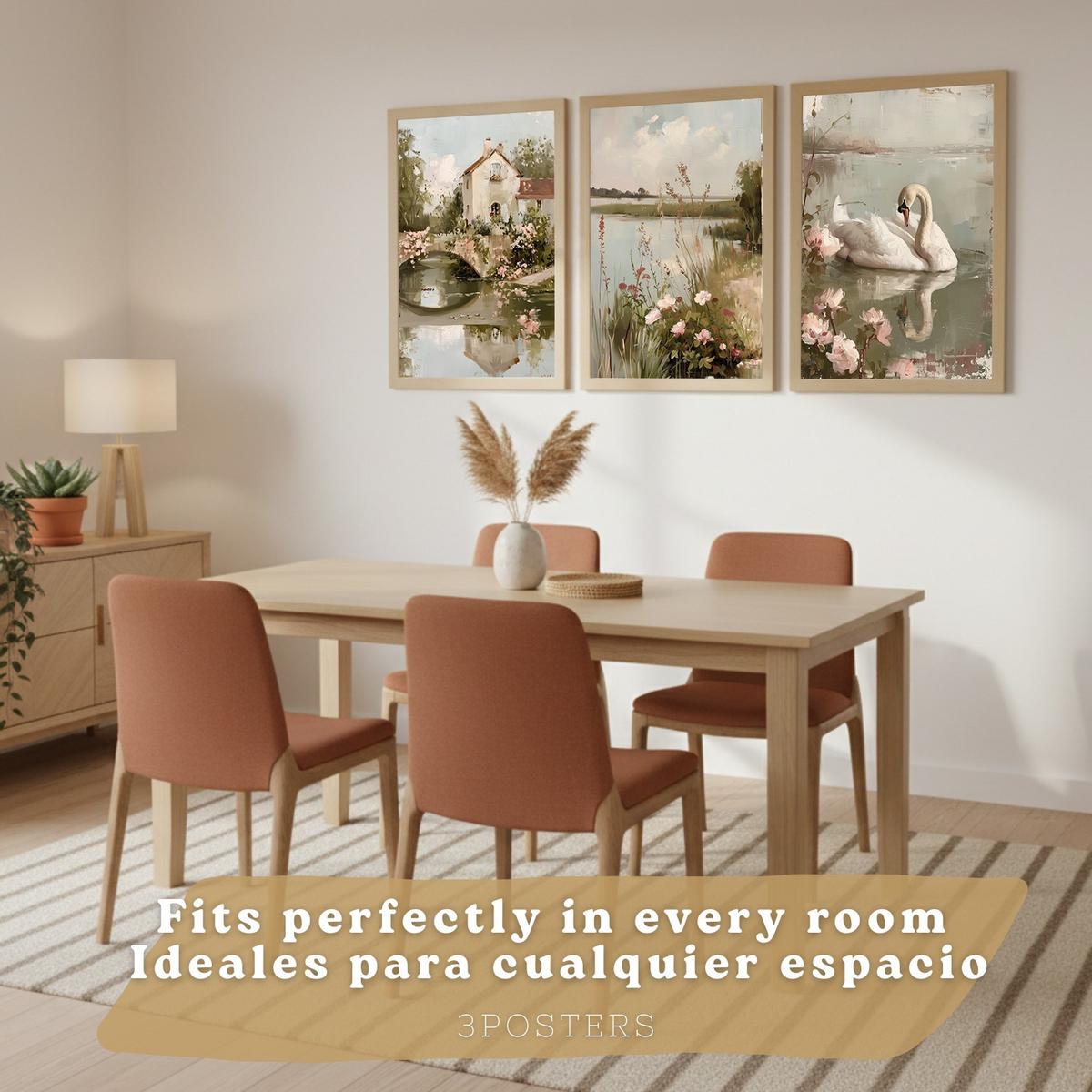 POSTER 3er Bilder-Set Wandbilder Ölmalerei modern Wohnzimmer Deko, Schlafzimmer, Küche, Badezimmer Rahmenlos A4 - Klar, Papier (29.7/1/21cm) - Nacnic