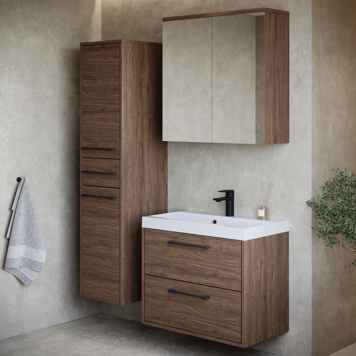 BADMÖBEL-SET Florence 4 Teile Walnuss Braun - 60 x 35 x 51 cm - Eichefarben, Holz (60/51/35cm) - Badplaats