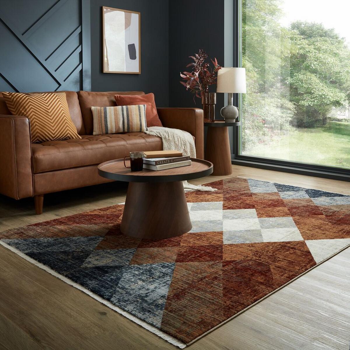 TEPPICH mit Fransen OGMORE, geometrisch, Rot-Blau, 80 x 154 cm - Rot, Textil (154/80cm) - KADIMA DESIGN