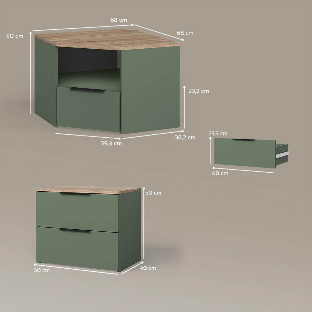 WOHNWAND Piave Grün 3 Teile - Grün, Holzwerkstoff (68/50/68cm) - Livinity®