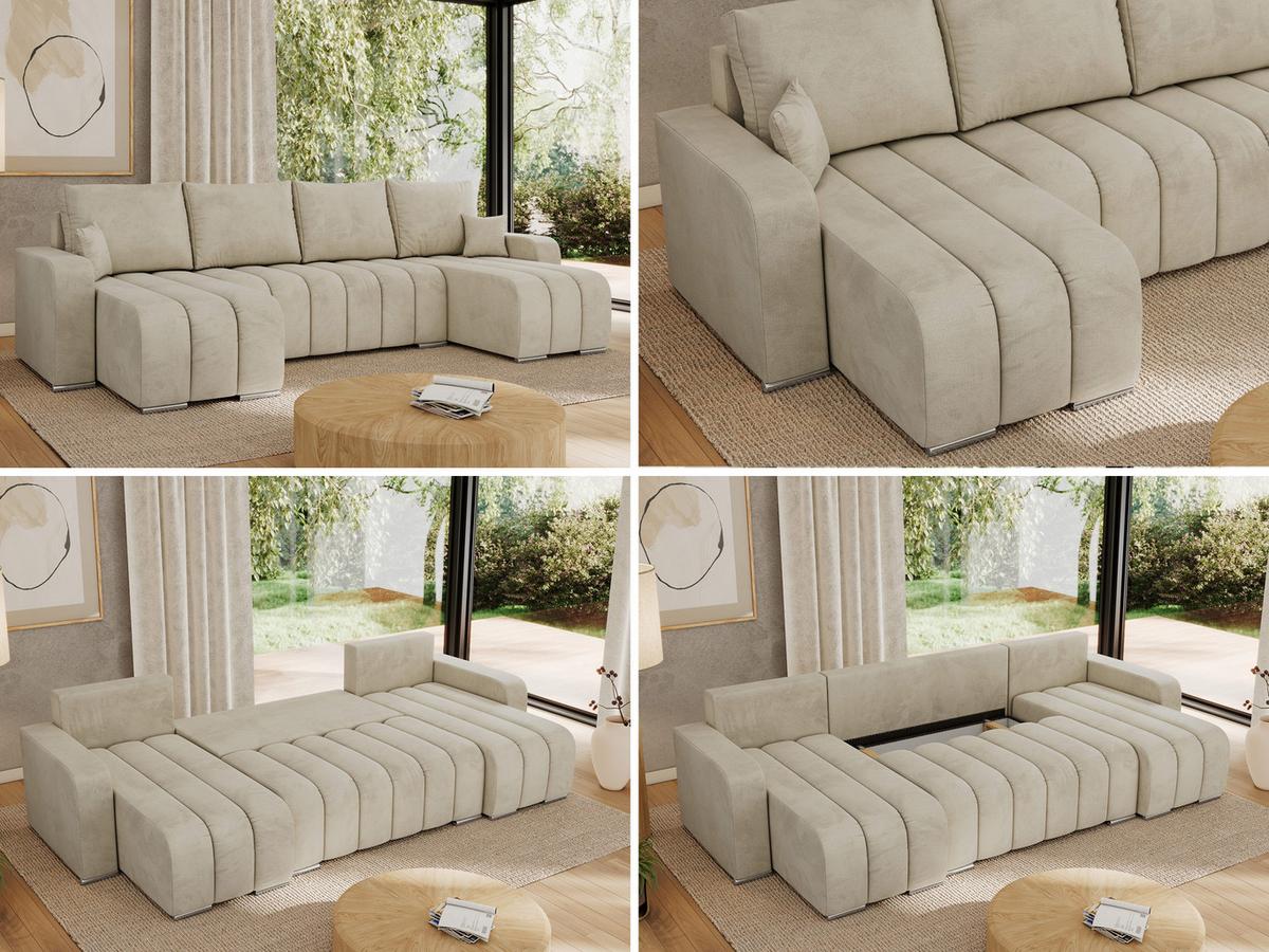 WOHNLANDSCHAFT KIRASSO U Beige Velvet - Beige/Grau, Textil/Metall (320/86/147cm) - MKS
