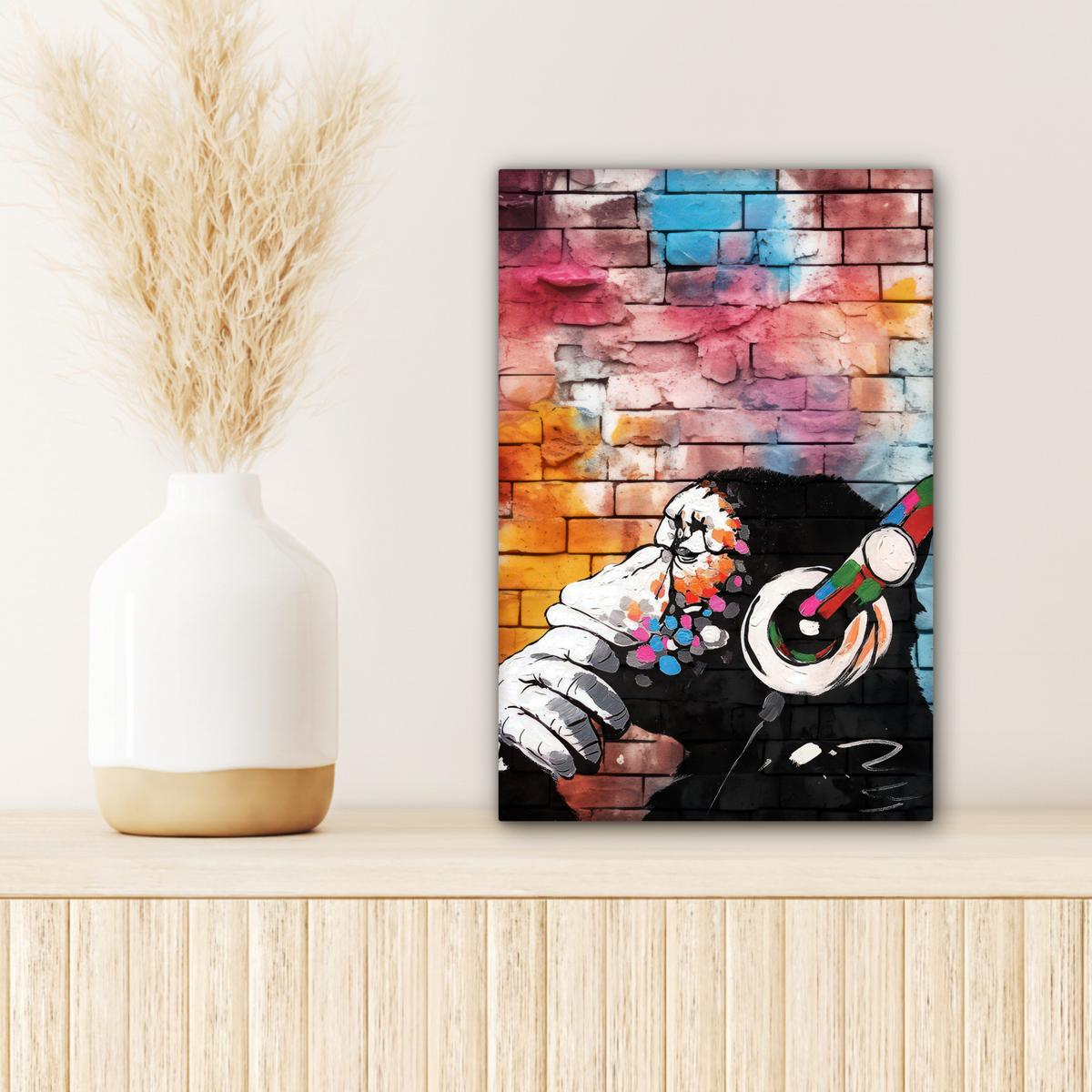 LEINWANDBILD Affe - Graffiti - Musik Deko Wohnzimmer 20x30 cm - Multicolor, Textil (20/30cm) - MuchoWow