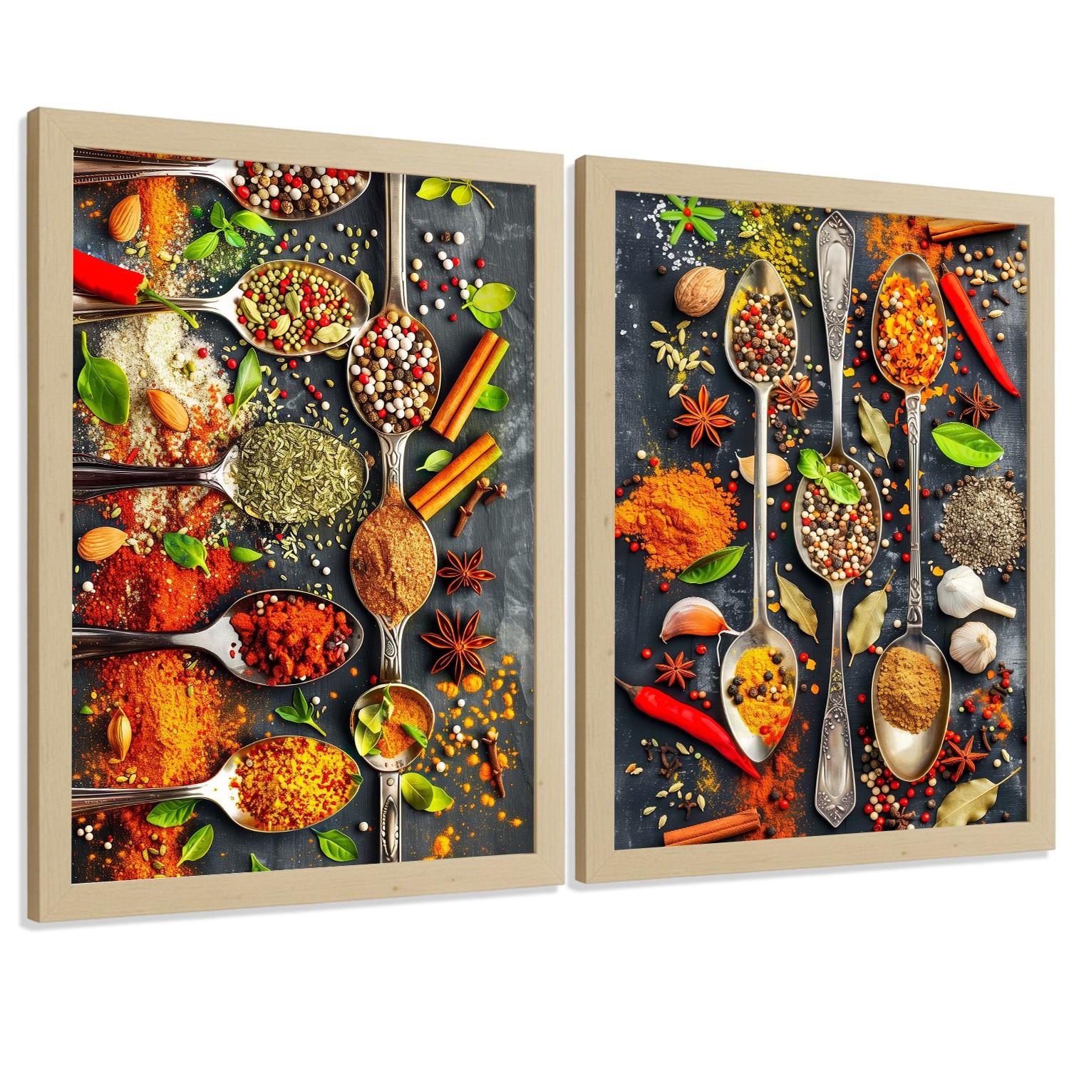 POSTER 2er Set Küchen-Wandbilder Limette Minze Getränk und Gewürze Food Fotografie Esszimmer Wanddeko Leichter Holzrahmen A3 - Beige, Papier (29.7/1/42cm) - Nacnic