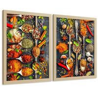 POSTER 2er Set Küchen-Wandbilder Limette Minze Getränk und Gewürze Food Fotografie Esszimmer Wanddeko Leichter Holzrahmen A3 - Beige, Papier (29.7/1/42cm) - Nacnic