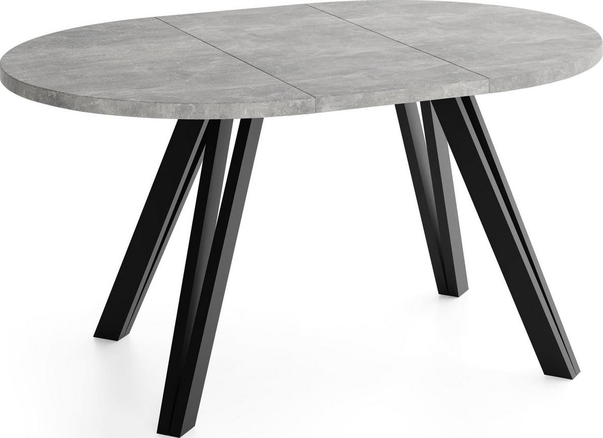 ESSTISCH Ravero runder ausziehbarer, Beton grau 100-140/100/77 cm - Hellgrau/Schwarz, Holz/Holzwerkstoff (100/140/76.5cm) - WFL GROUP
