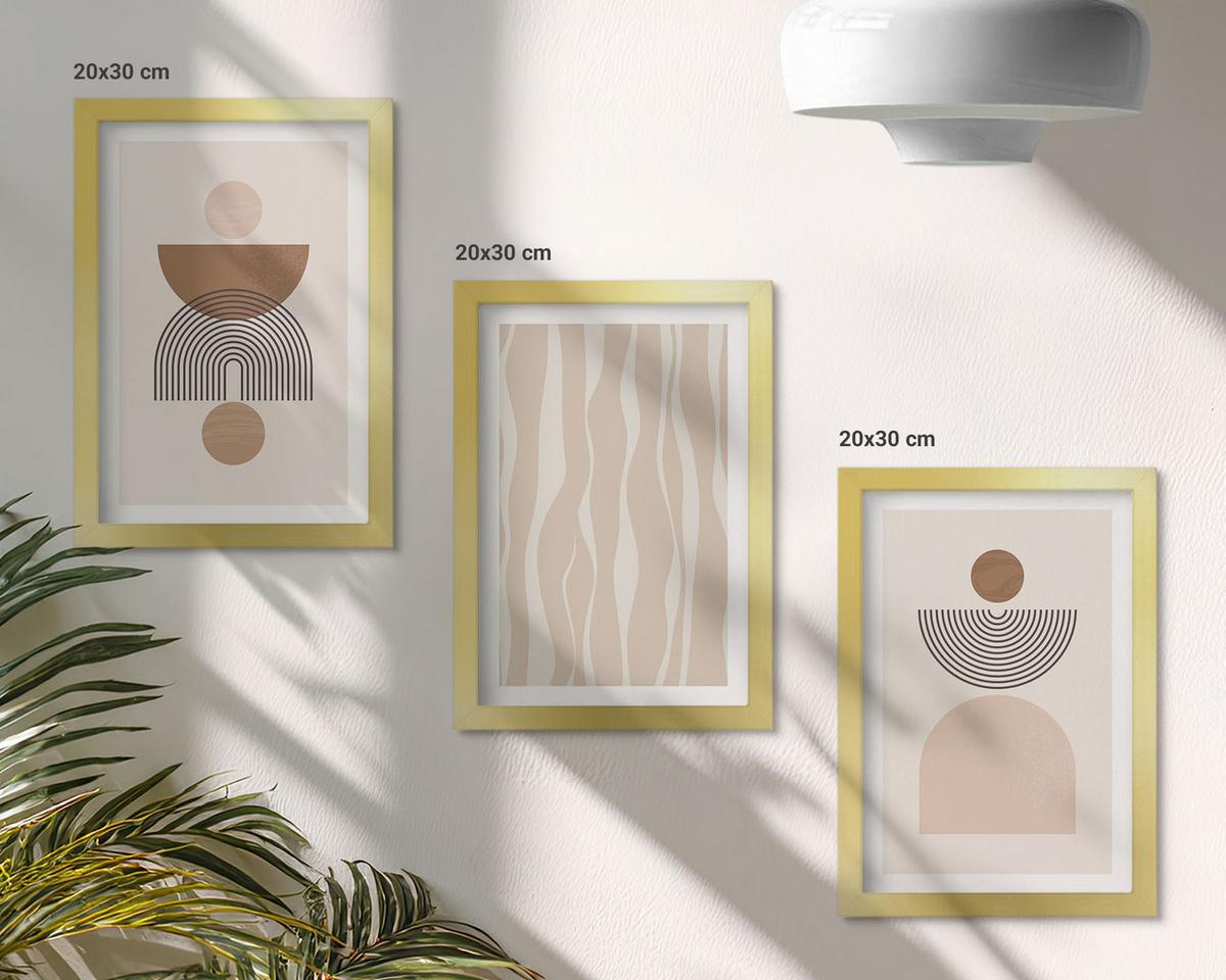 BILDER SET 3er Set - 20x30 cm Goldrahmen - Abstrakte Formen braun beige - Goldfarben, Kunststoff (20/30cm) - TULUP
