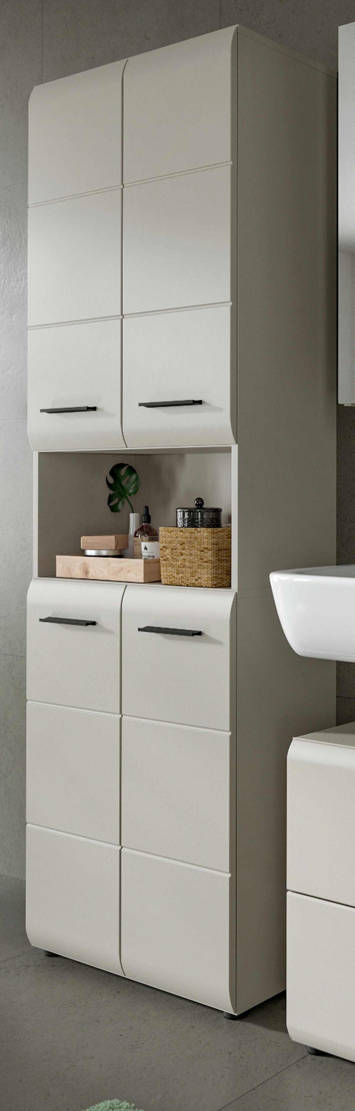 HOCHSCHRANK Kaschmir 60 x 185 cm, Badschrank mit viel Stauraum - Kaschmir/Schwarz, Holzwerkstoff/Kunststoff (60/185/30cm) - Inn.Furn