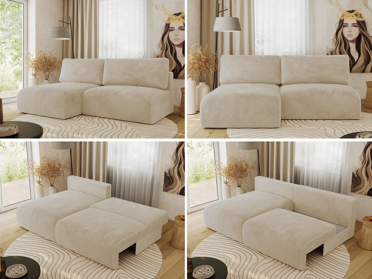 ECKSCHLAFSOFA VIVO L Creme Plüsch - links - Creme/Schwarz, Kunststoff/Textil (223/150cm) - MKS