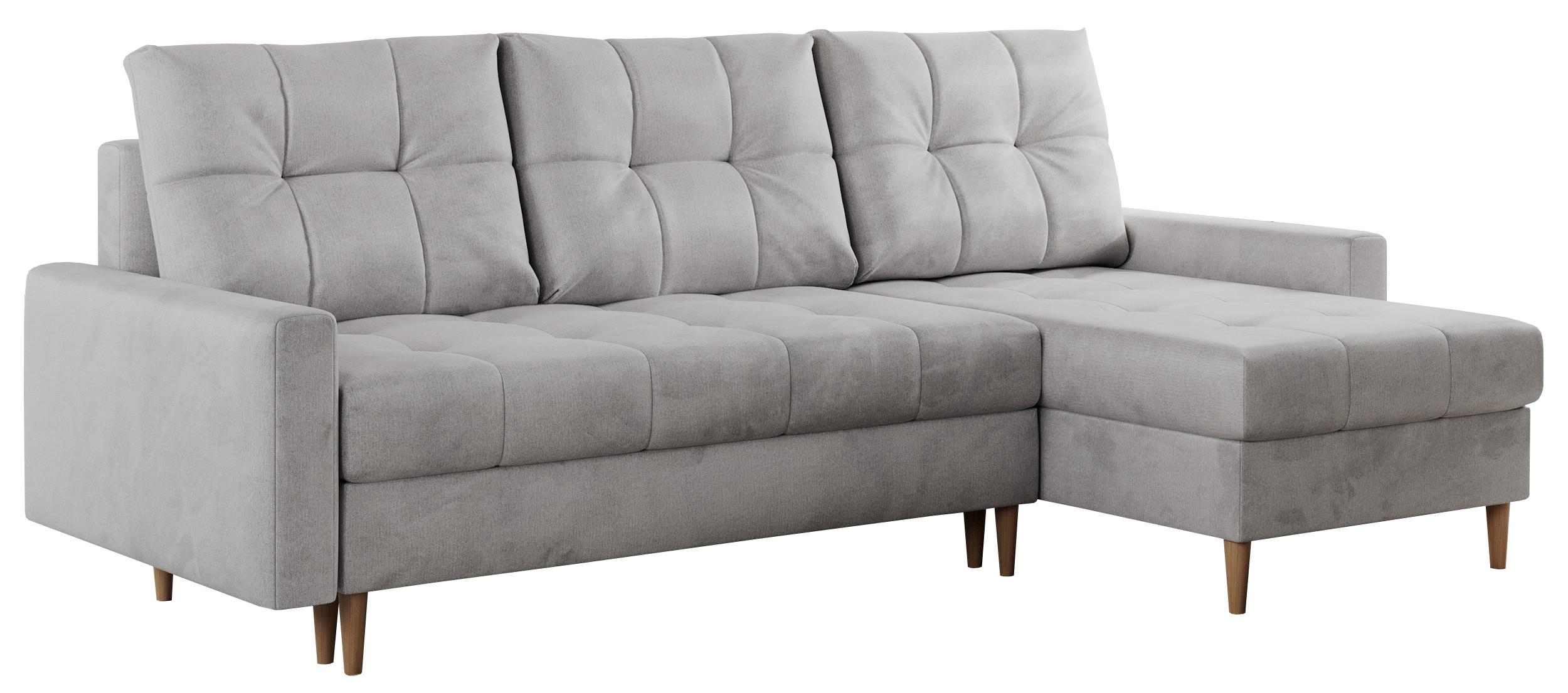 ECKSOFA Colin Velvet Hellgrau - Hellgrau/Braun, Holz/Textil (220/140cm) - MKS