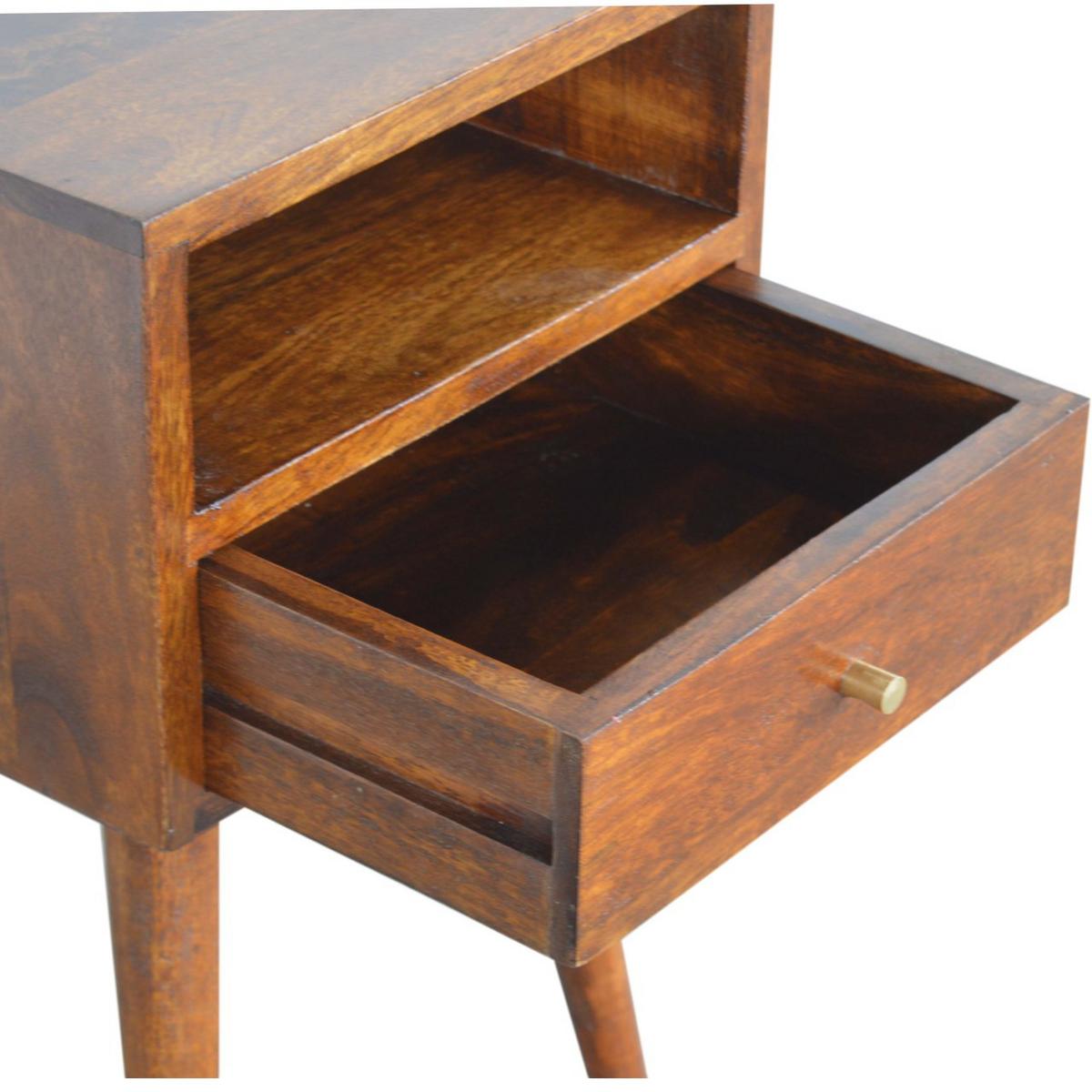 NACHTTISCH aus Massivholz, 1 Schublade, 1 Offene Lagerung, Nordische Beine, Braun - Messingfarben/Braun, Holz/Metall (30/57/30cm) - Artisan Furniture
