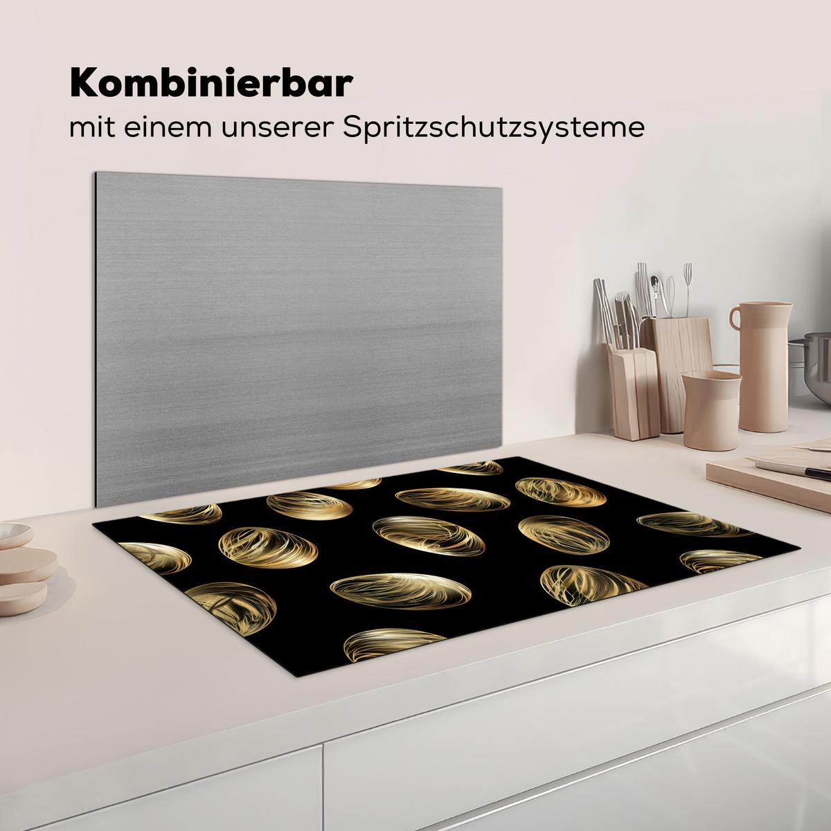 HERDABDECKPLATTE Eier - Gold - Muster Induktionsmatte 81x52 cm - Schwarz, Kunststoff (81/52/0.2cm) - MuchoWow
