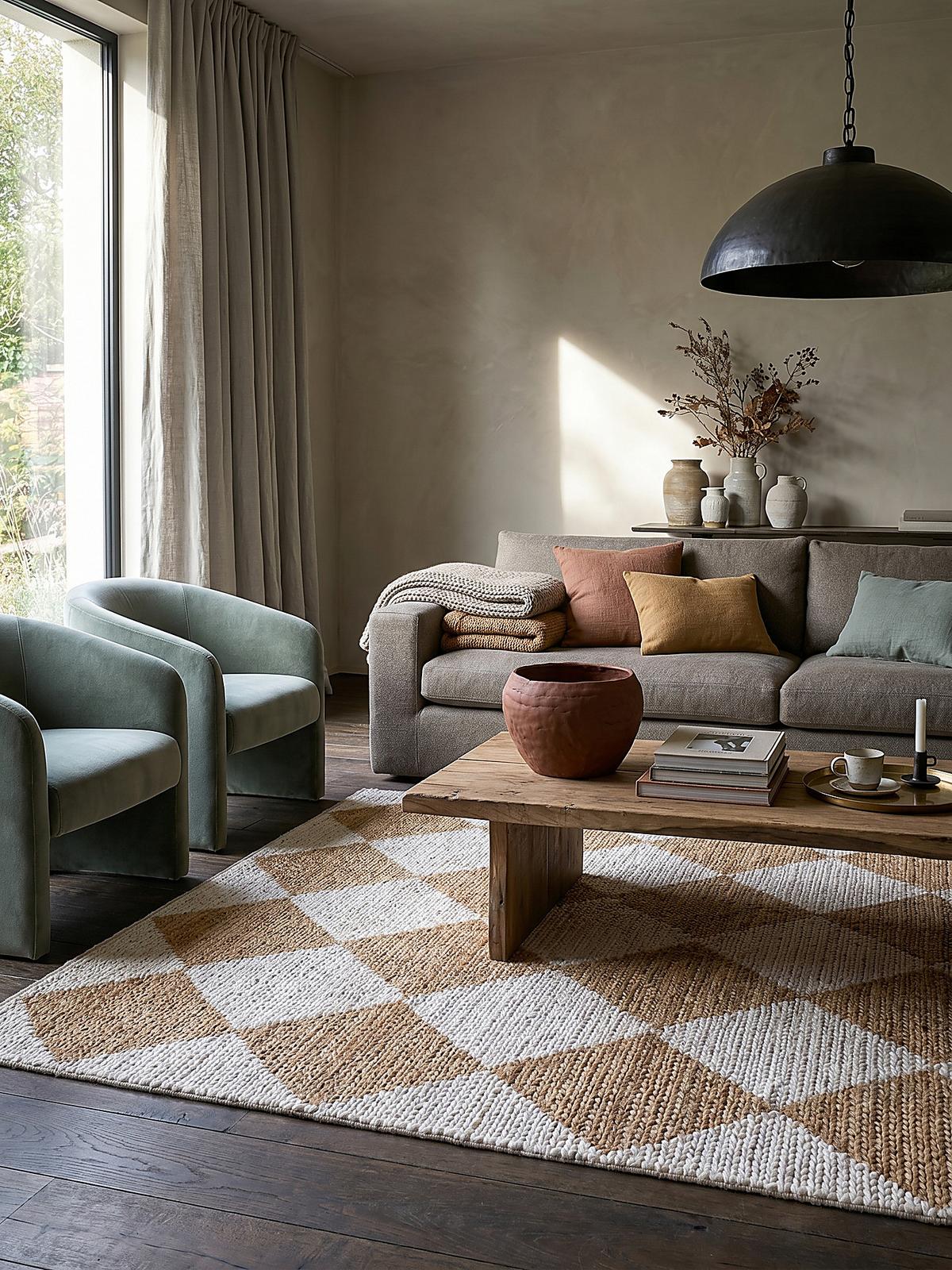 JUTETEPPICH BAIN, mit Rautenmuster, Beige, 120 x 170 cm - Beige, Textil (170/120cm) - KADIMA DESIGN