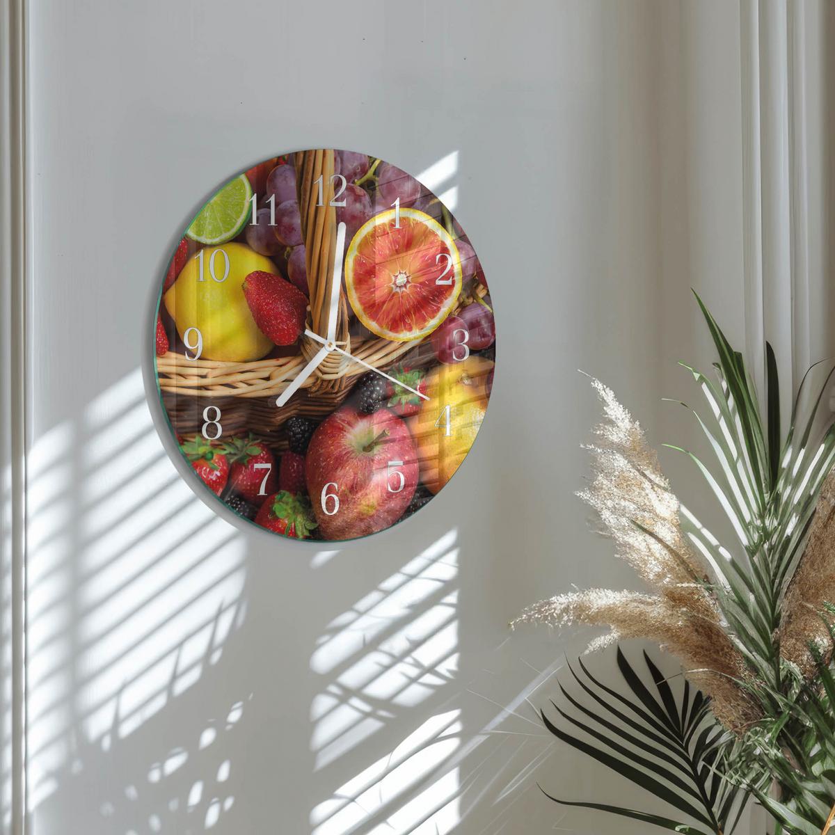 WANDUHR aus Glas Ø30 cm - Obst - Multicolor, Glas (30/30/0.4cm) - TULUP