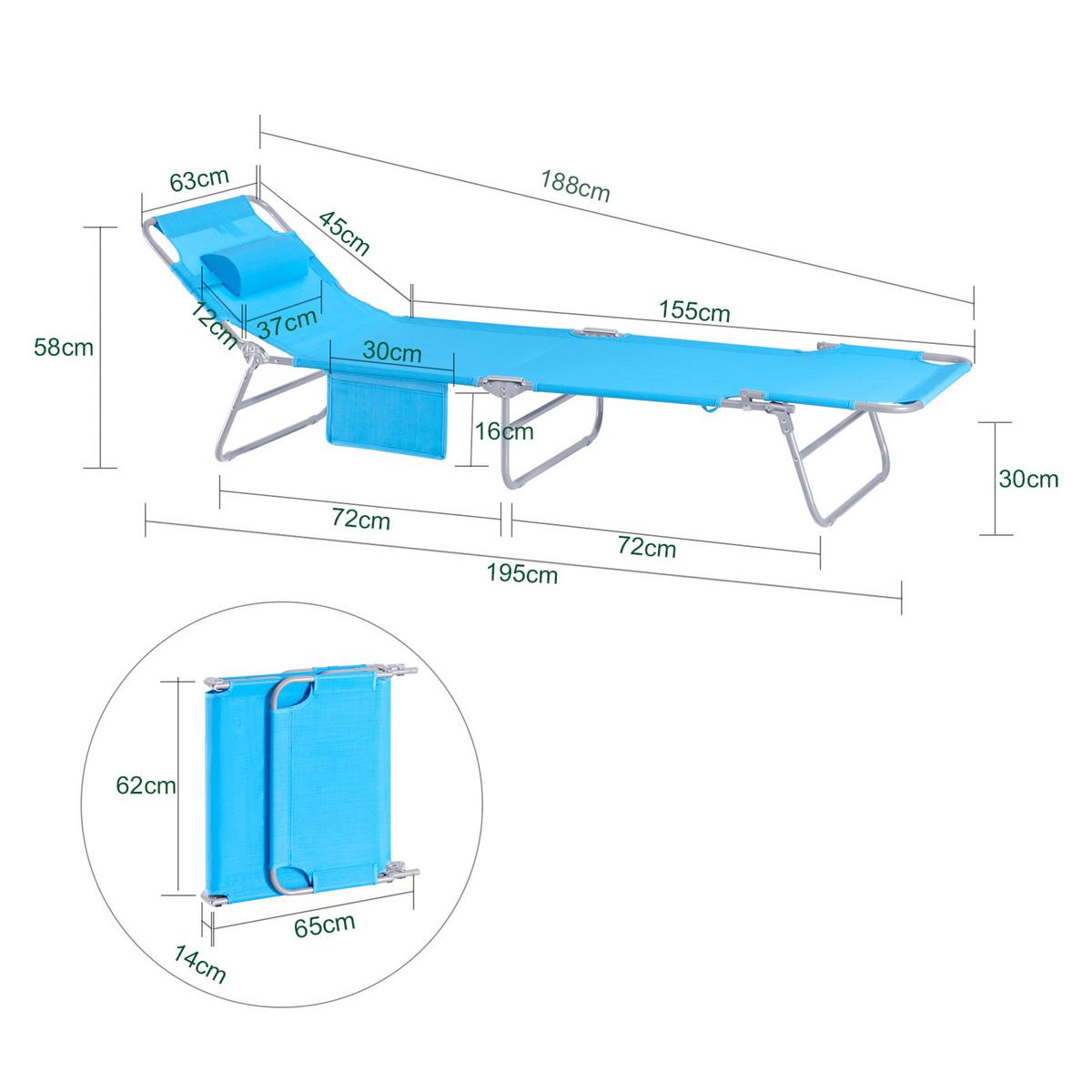 SONNENLIEGE 2er Set Blau - Blau, Textil/Metall (195/58/63cm) - SoBuy
