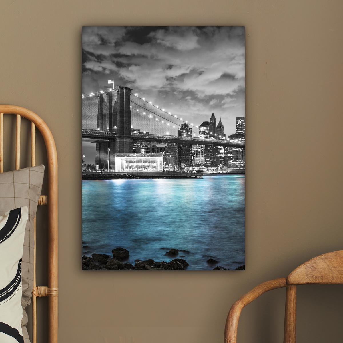 LEINWANDBILD New York - Skyline - Stadt - Blau Wanddeko Schlafzimmer 60x90 cm - Blaugrau, Textil (60/90cm) - MuchoWow