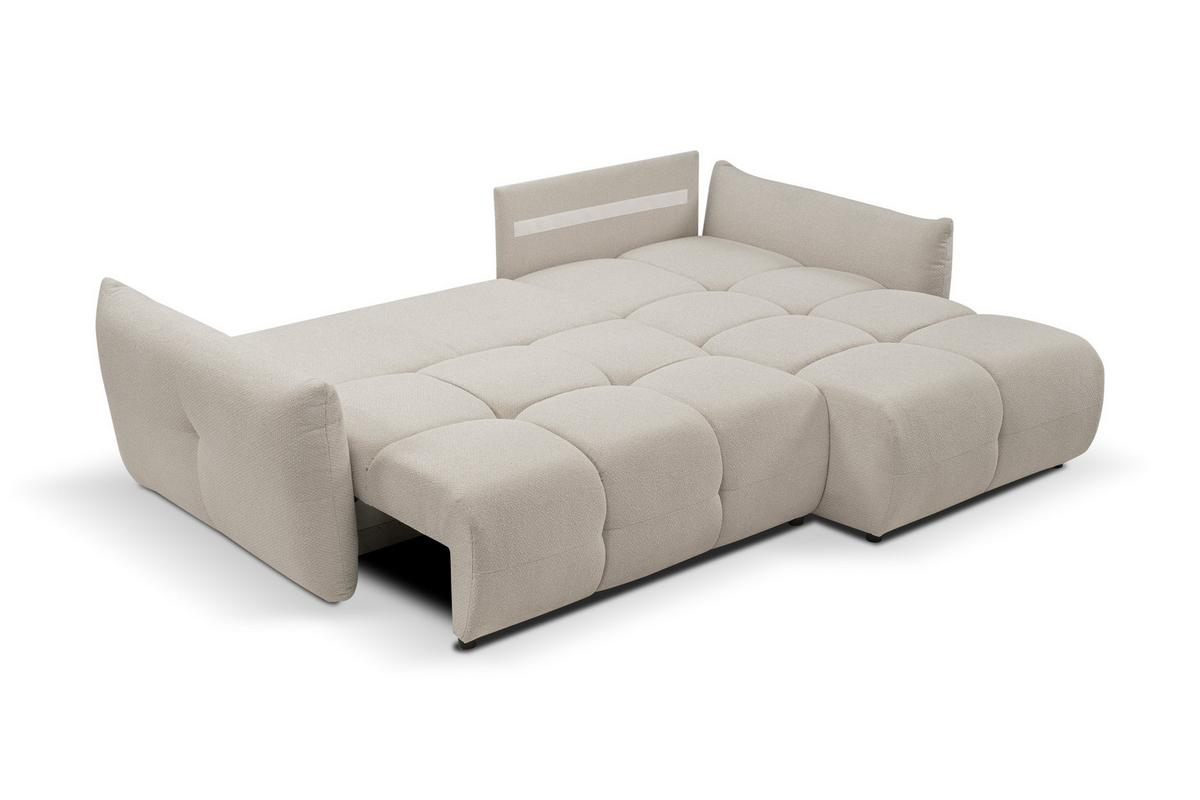 ECKSOFA MODA E Beige Geflochtener Stoff mit Schlaffunktion - Beige, Holz (257/177cm) - MASSENO