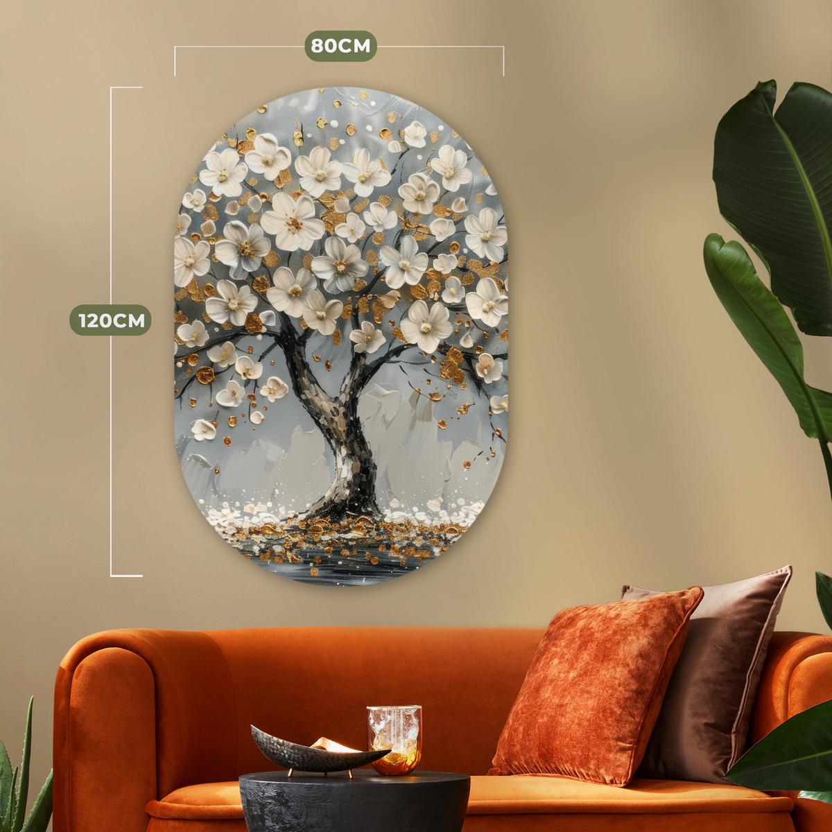 WANDBILD Baum - Gold - Blumen - Abstrakt - Kunst Deko Groß 80x120 cm - Goldfarben, Kunststoff (80/120cm) - MuchoWow