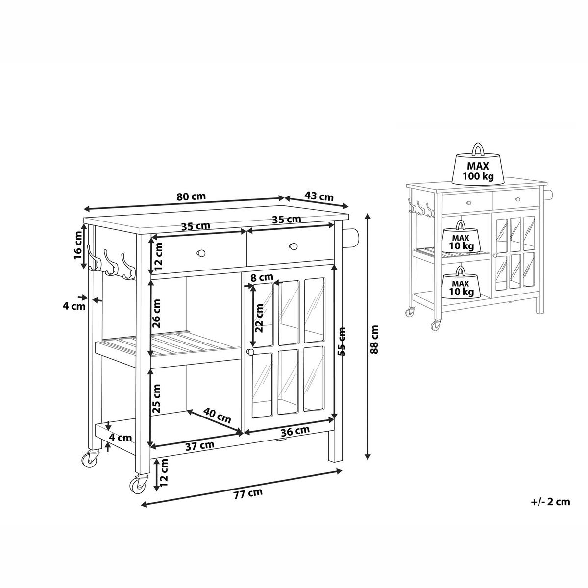SERVIERWAGEN Grau Genoa - Dunkelgrau/Braun, Holzwerkstoff (80/88/43cm) - Beliani