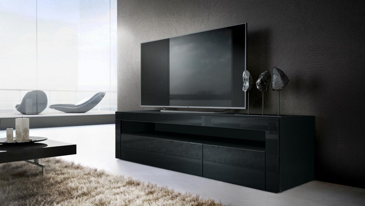 WOHNZIMMERSET Berlin Schwarz Hochglanz - Schwarz Hochglanz, Holzwerkstoff (155/46/40cm) - Vladon