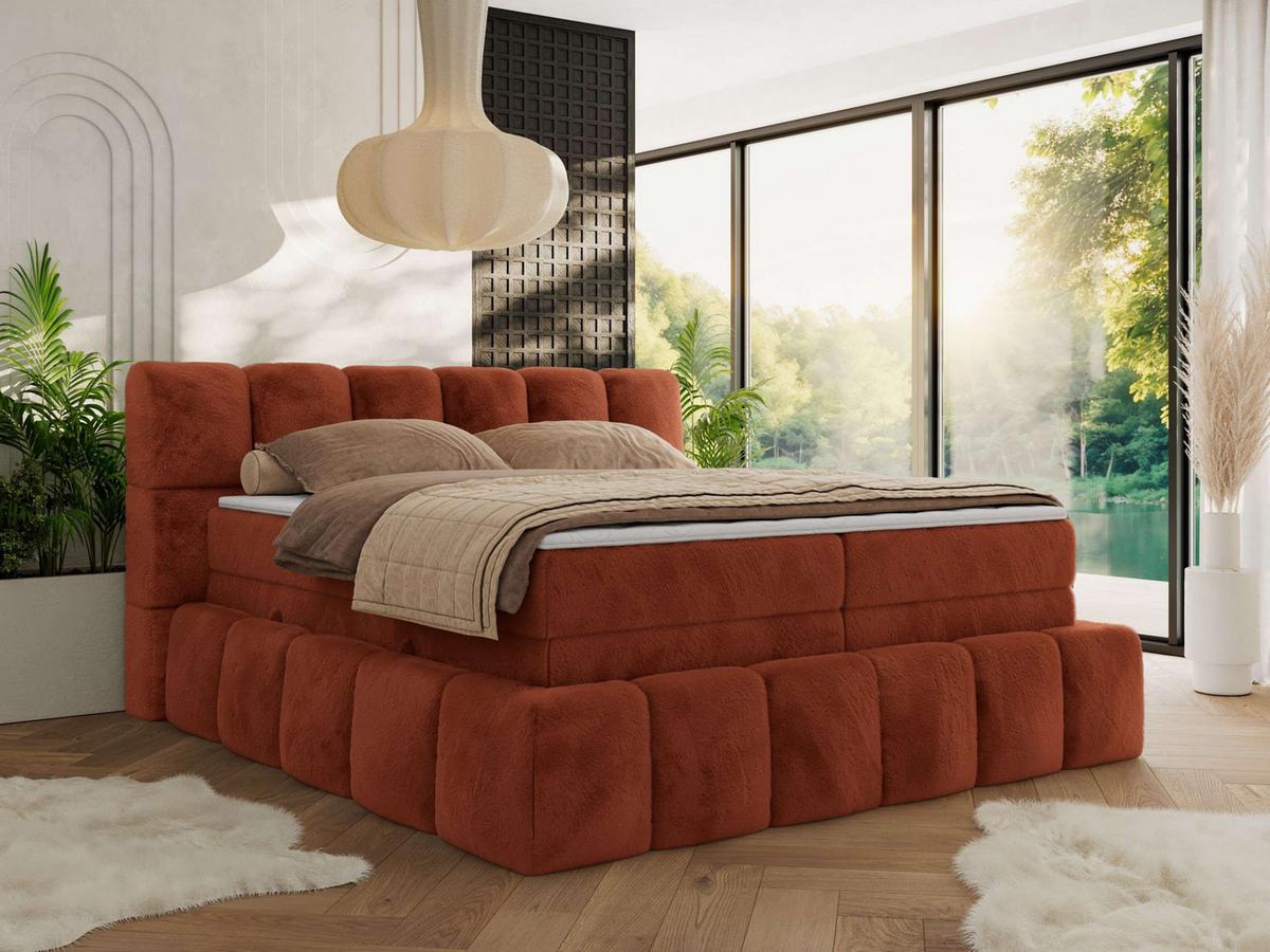 BOXSPRINGBETT NIRA KING 160/200 Orange Plüsch - H4 - Orange, Holz/Textil (160/200cm) - MKS