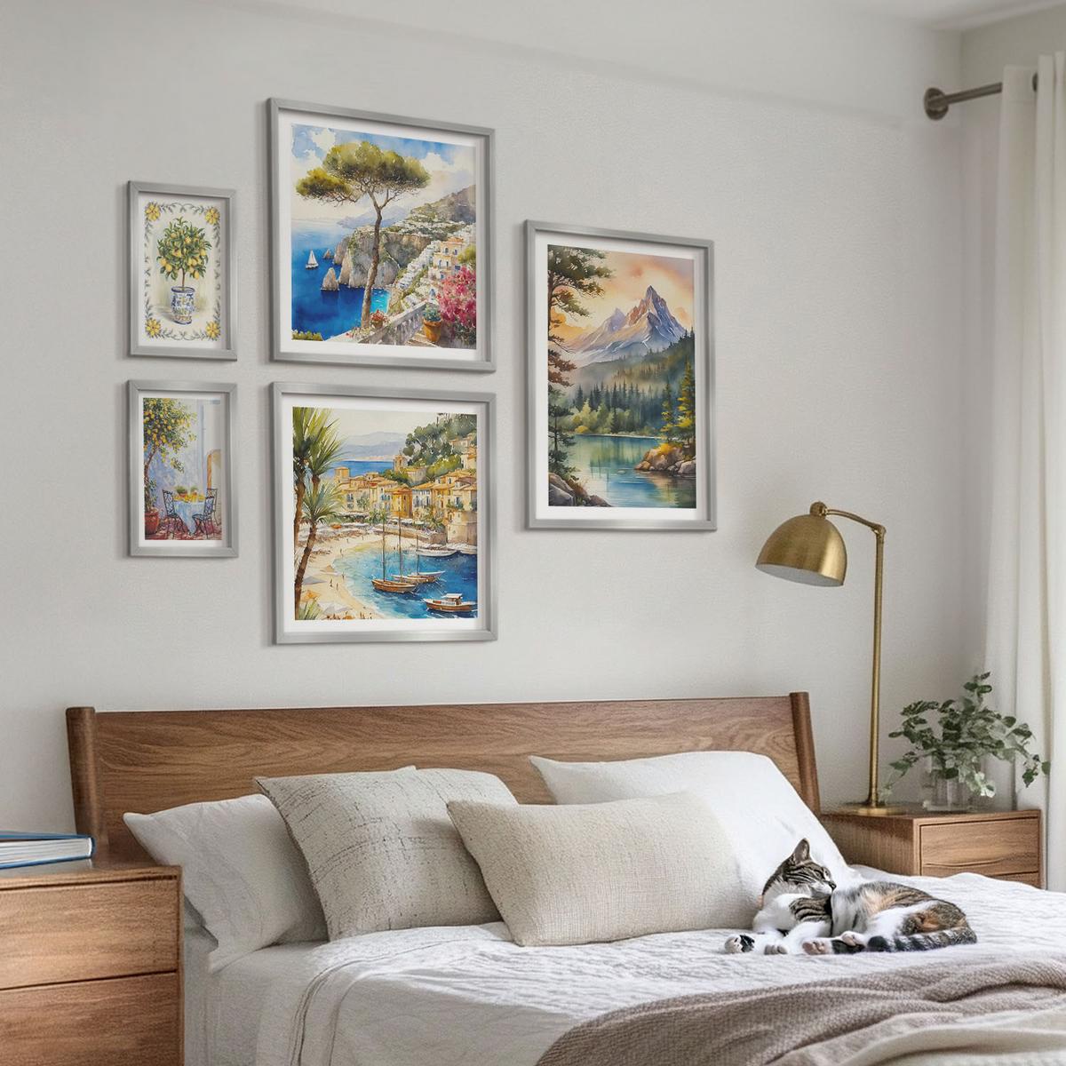 BILDER SET 5er Set - 50x50 cm & 20x30 cm & 40x60 cm Silberner Rahmen - Zitrusfrüchte aus Italien - Silberfarben, Kunststoff (40/60cm) - TULUP