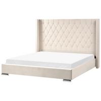 BETT mit Lattenrost 180/200 cm Samtstoff Cremeweiß Lubbon - Creme, Textil (180/200cm) - Beliani