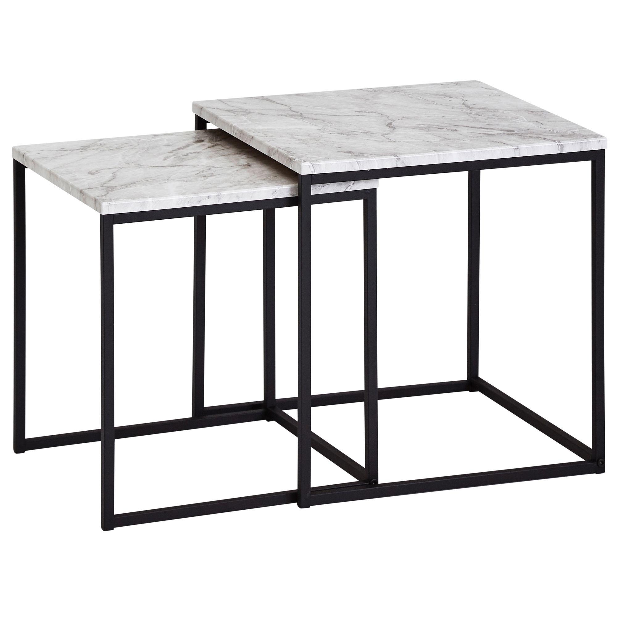 BEISTELLTISCH Set – 2-teilig Marmoroptik Weiß Metall Schwarz modern - Schwarz/Weiß, Holzwerkstoff/Metall (40/40/42cm) - KADIMA DESIGN