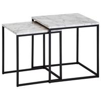 BEISTELLTISCH Set – 2-teilig Marmoroptik Weiß Metall Schwarz modern - Schwarz/Weiß, Holzwerkstoff/Metall (40/40/42cm) - KADIMA DESIGN