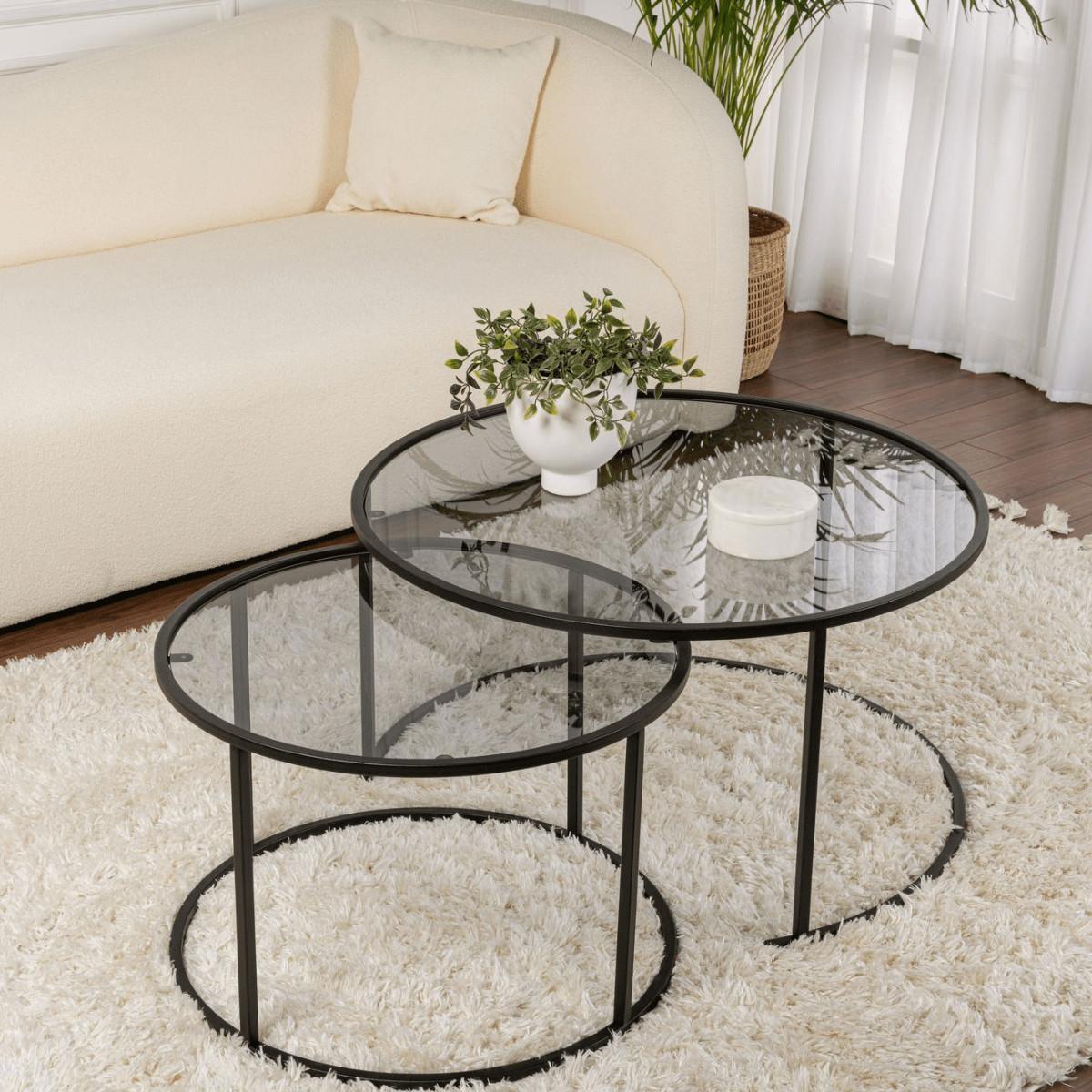 COUCHTISCHE mit Glasplatte 80/80/43 cm - Dunkelgrau, Metall (82/80/43cm) - Calicosy