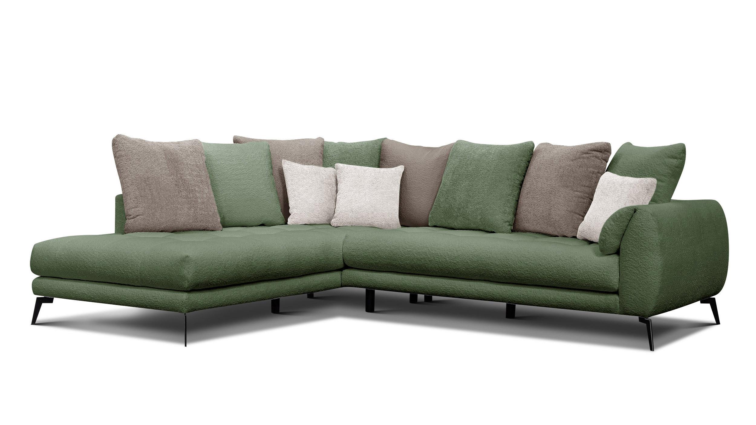 ECKSOFA CALME 5-Sitzer, olive und beige - Schwarz/Olivgrün, Holz/Textil (294/229cm) - Wozimo