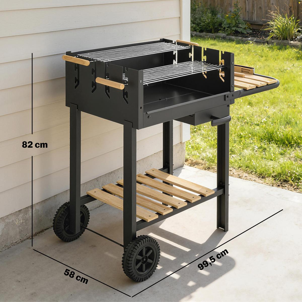 HOLZKOHLEGRILL Metall Kiefernholz Schwarz - Schwarz, Metall (58/82/99.5cm) - Outsunny