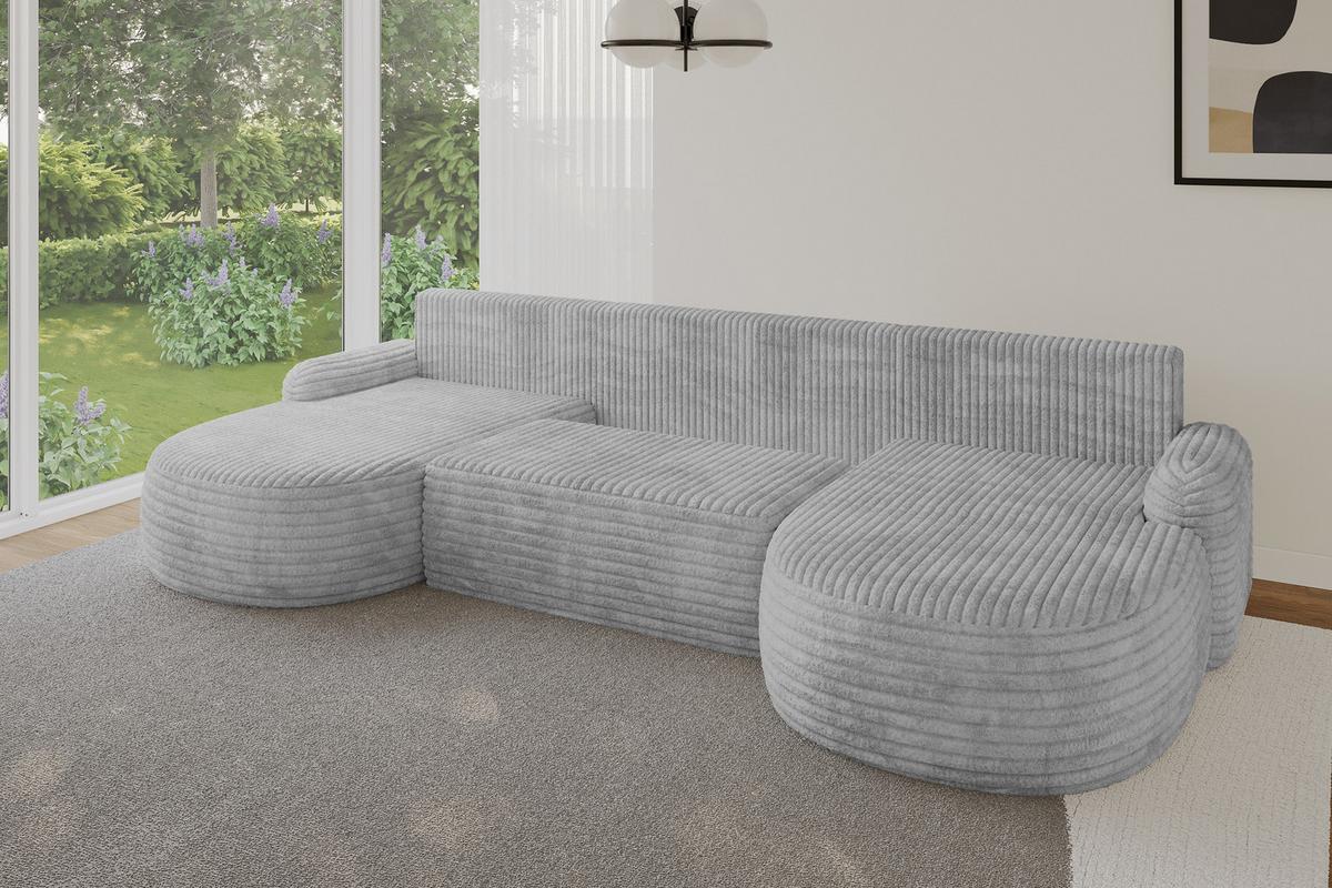 WOHNLANDSCHAFT mit Schlaffunktion und Bettkasten LIRA-U - 335x172x89 Hellgrau - Hellgrau, Holzwerkstoff/Textil (335/89/172cm) - ALTDECOR