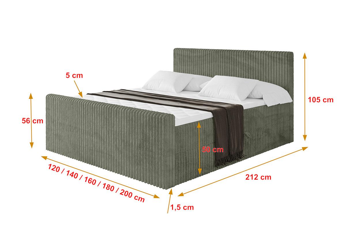 BOXBETT mit Matratze H3 und Lattenrost - TOLO-Z - 180x200 Cord - Olive - Olivgrün, Holzwerkstoff (180/200cm) - ALTDECOR