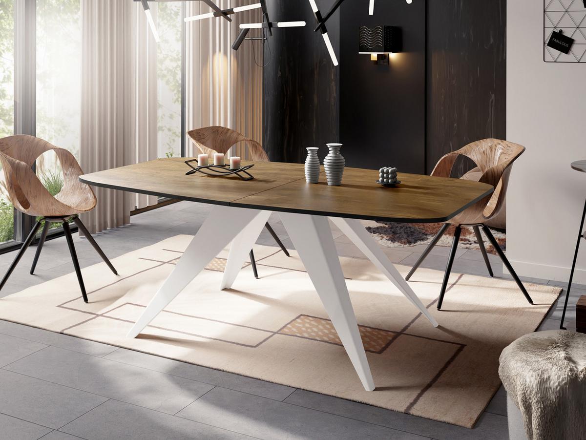 ESSTISCH Fatina rechteckig ausziehbar, Lefkas Eiche 180-218/90/76 cm - Alteiche/Weiß, Holzwerkstoff/Metall (90/220/76cm) - WFL GROUP