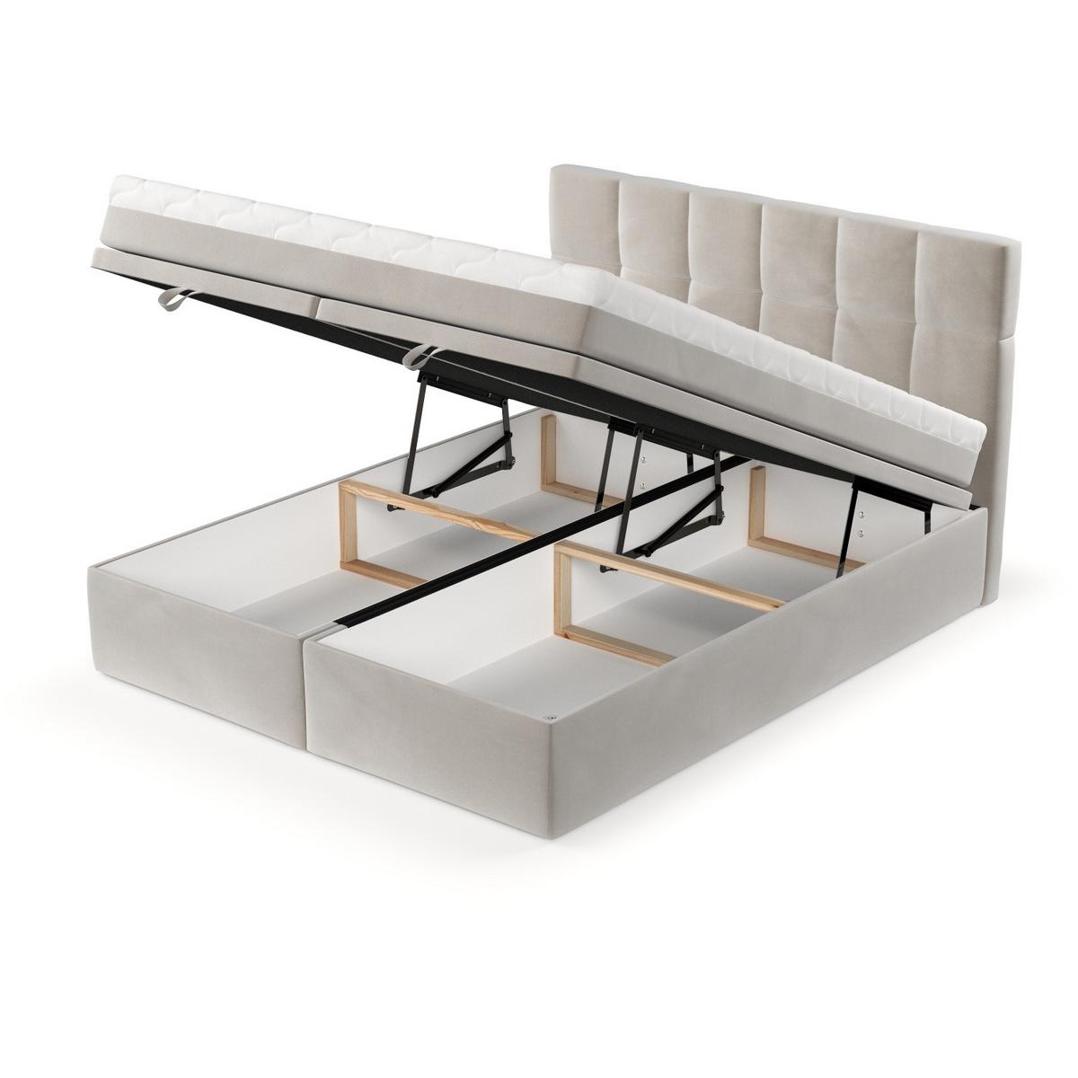 BOXBETT Elano 200/200 cm Hellbeige im Paros Stoff - Beige/Schwarz, Holz/Holzwerkstoff (200/200cm) - AltaBeds
