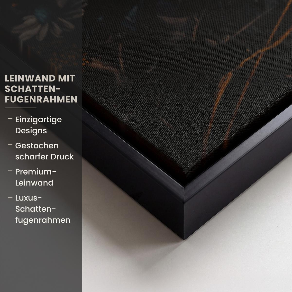 LEINWAND Bilder mit Rahmen - Frau - Luxus - Blumen - Schmetterling - Porträt - 100x150 - Schwarz, Textil (100/150cm) - MuchoWow